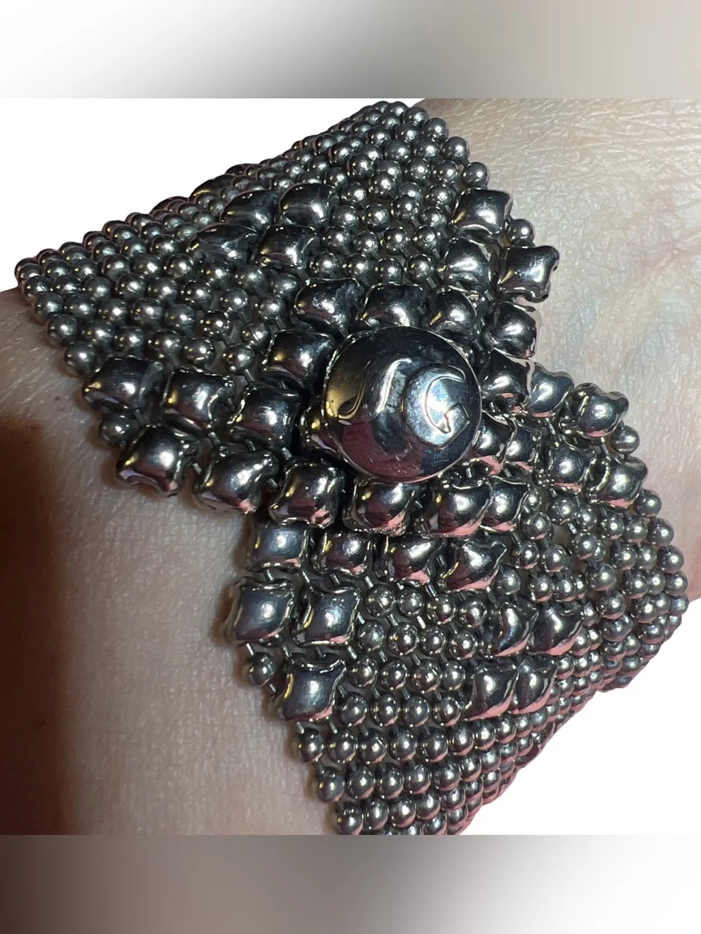 Sergio Gutierrez SG Liquid Metal Bracelet Silver Tone Finish Snap Closure 8
